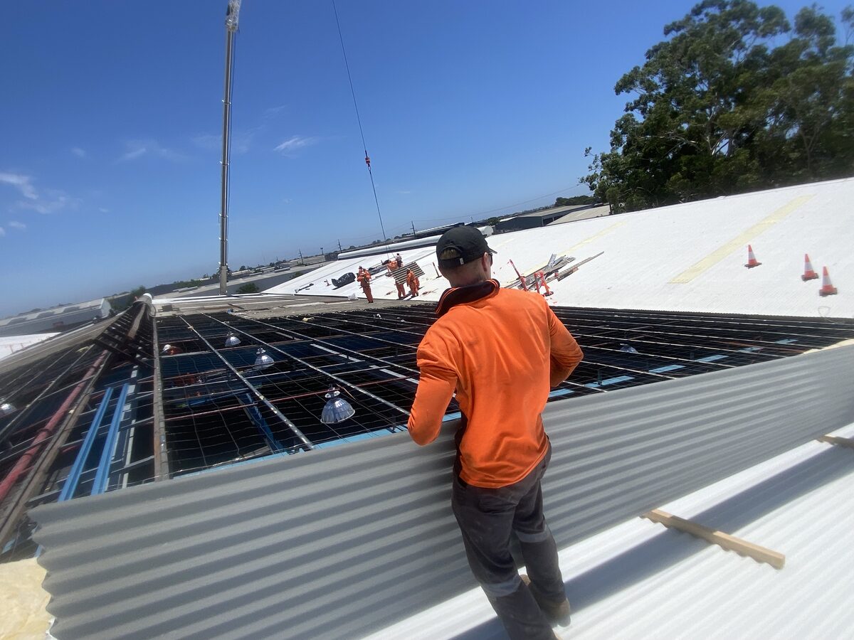 Commercial reroof in progress